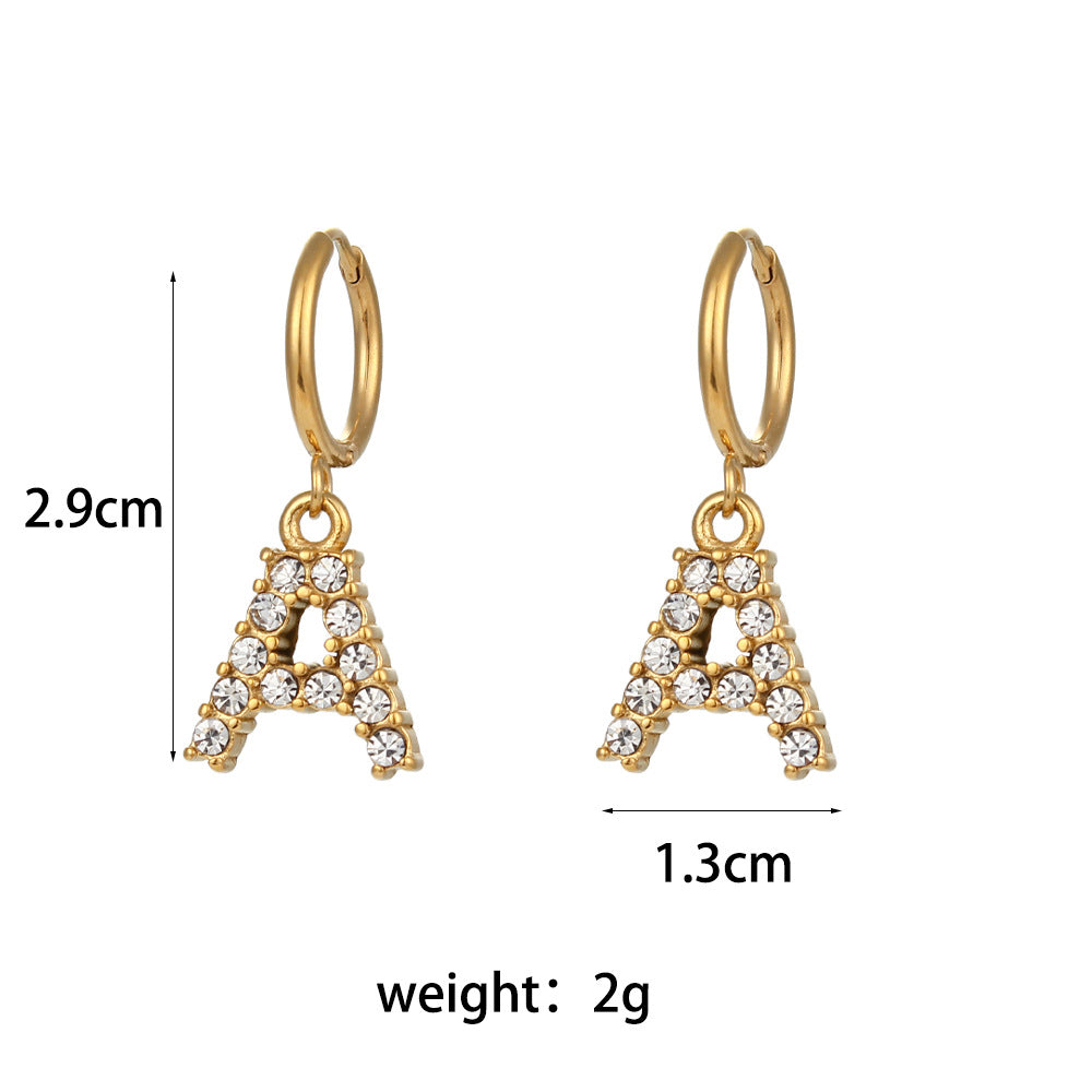 Minimalist Fashion Letter Earrings for Women Stainless Steel with 18K Gold Plating and Micro-Pave Zirconia
