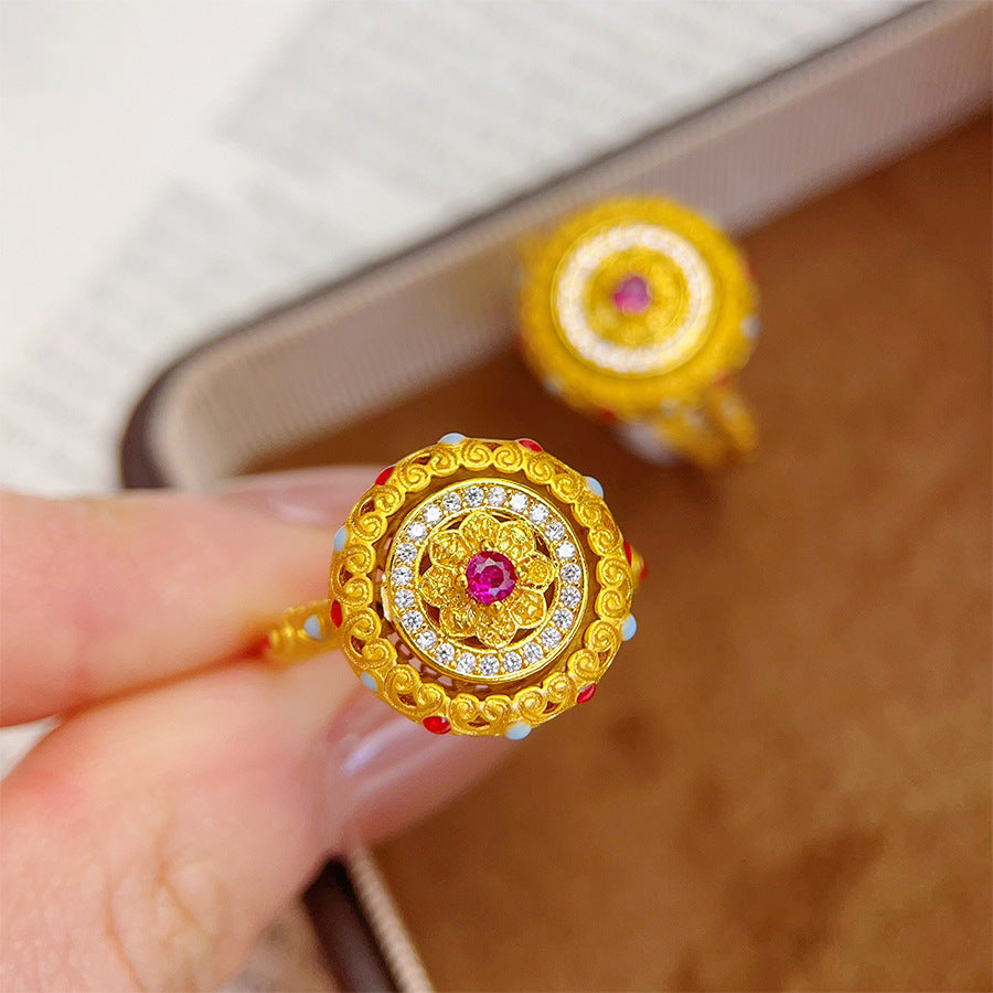 Anillo de Cobre Redondo Geométrico Vintage con Circonitas para Mujer Anillo de Dedo de Lujo Minimalista
