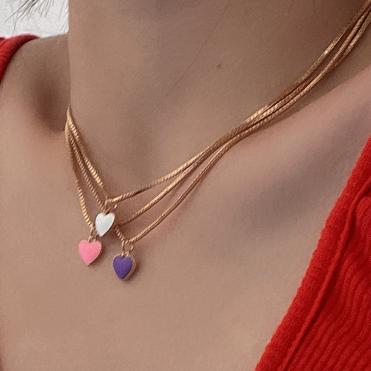 Minimalist Enamel Heart Pendant Necklace in Pastel Macaron Colors on Box Chain for Women