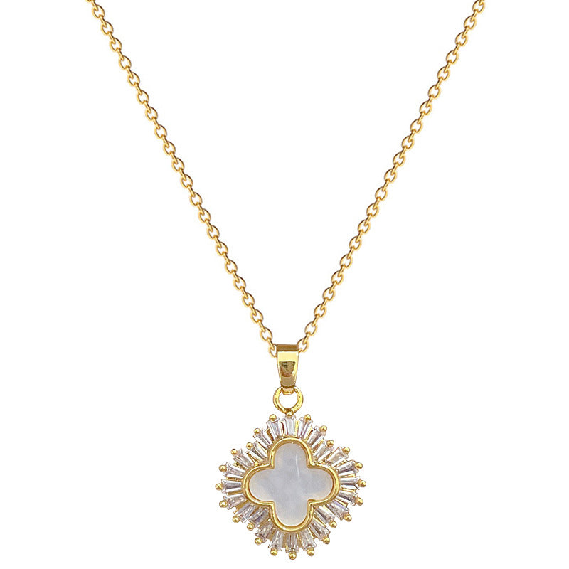 Luxury Titanium Steel Geometric Four-Leaf Clover Pendant Necklace and Earrings Set for Women Formal Occasion