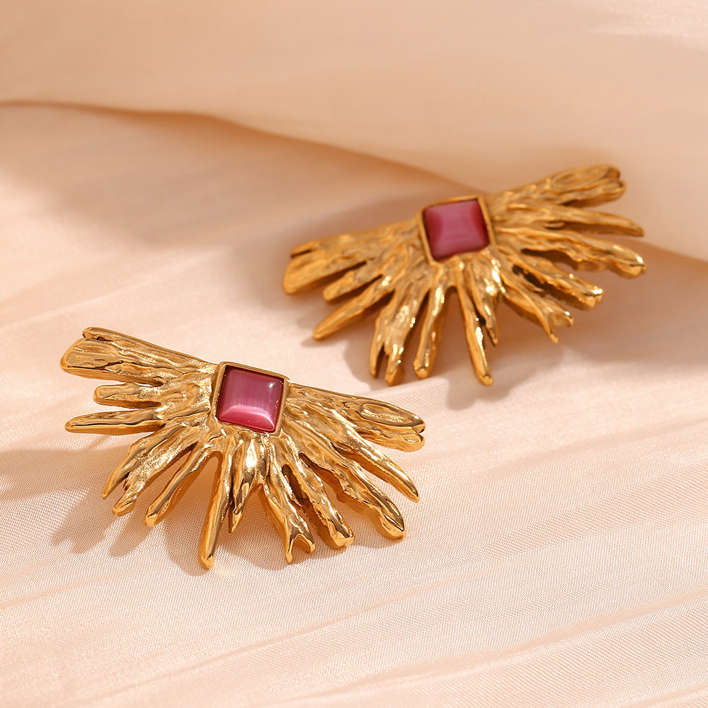 Minimalist Shell-Shaped Stainless Steel Earrings with 18K Gold Plating and White Rhinestone Star Inlay for Women