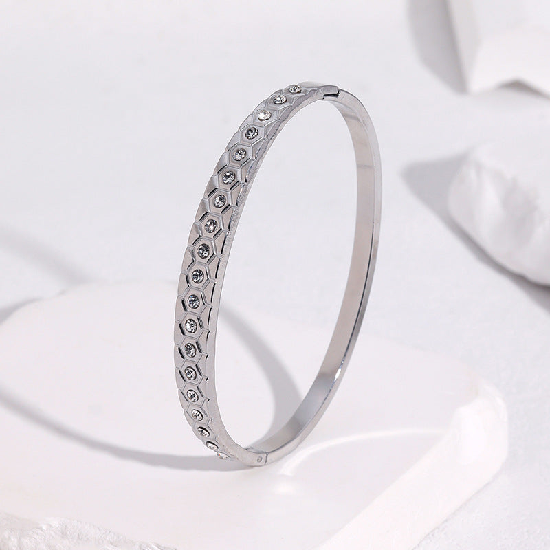 Minimalist Elegant Geometric Rhinestone Plated Stainless Steel Bracelet