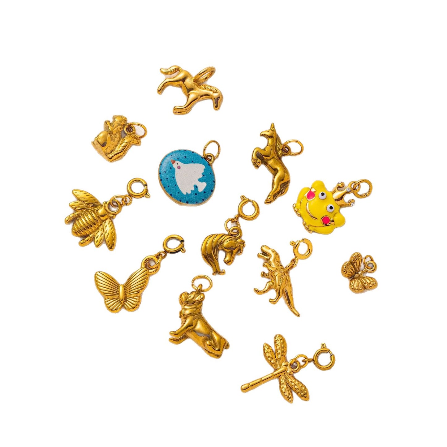 Vintage Stainless Steel PVD Gold Plated Animal Insect Pendant Charm Bar for Women