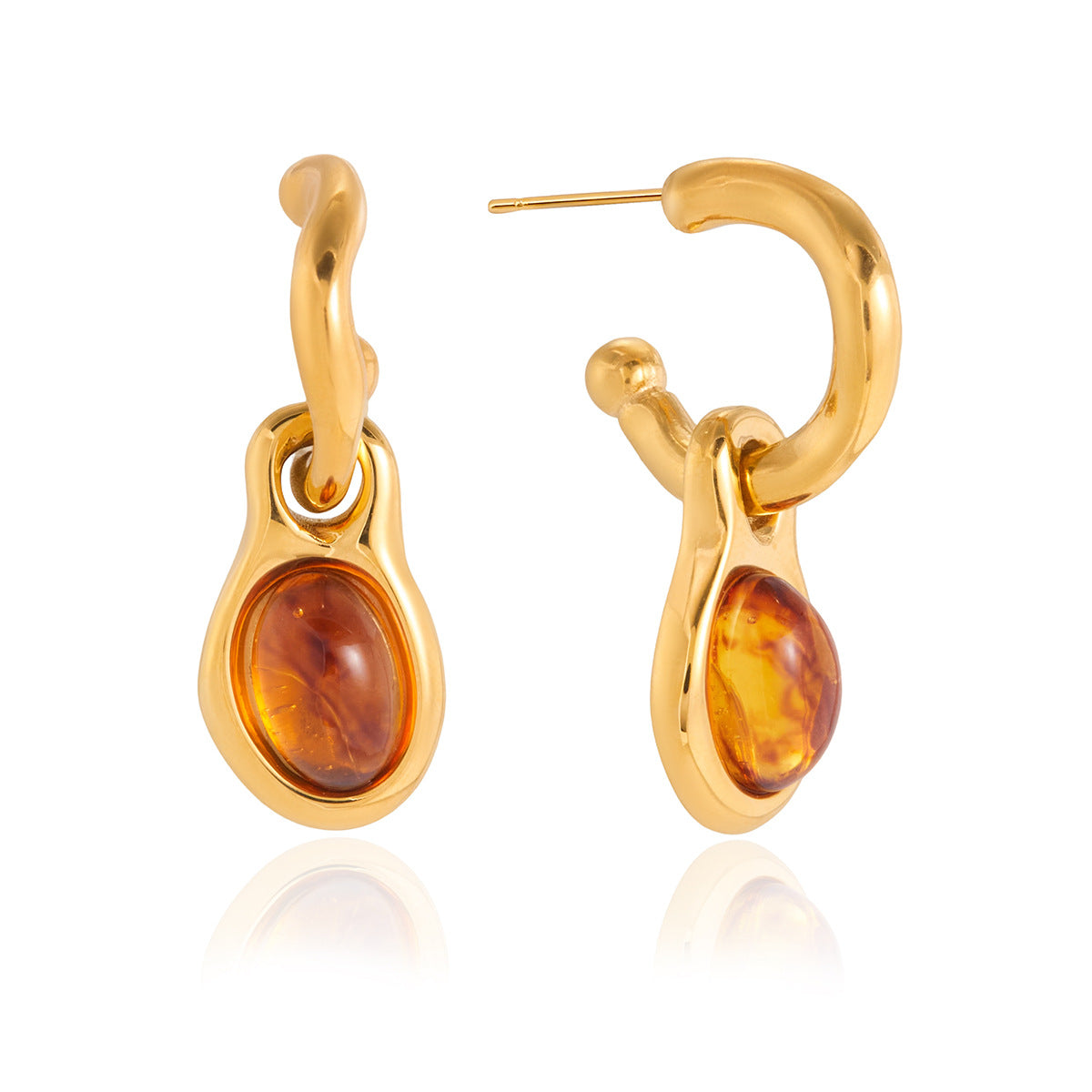 Minimalist Geometric Stainless Steel Plated Earrings with Amber and Resin Inlay for Women