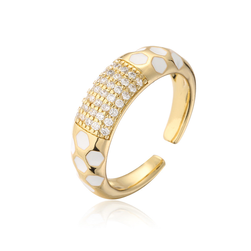 Minimalist Geometric Open Ring for Women in Brass with 18K Gold Plating and Colored Zircon Inlay