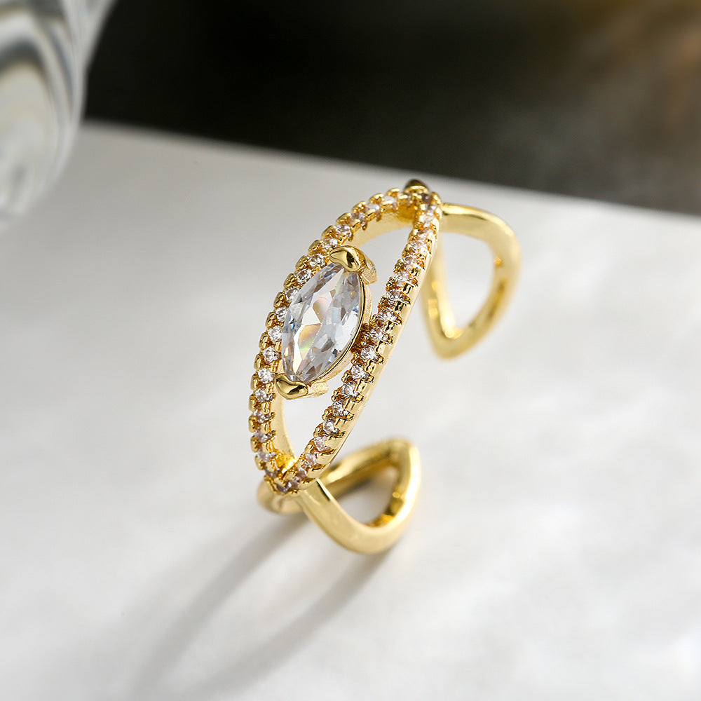Minimalist Geometric Copper Ring with Real Gold Plating and Micro-Pave Zirconia for Women