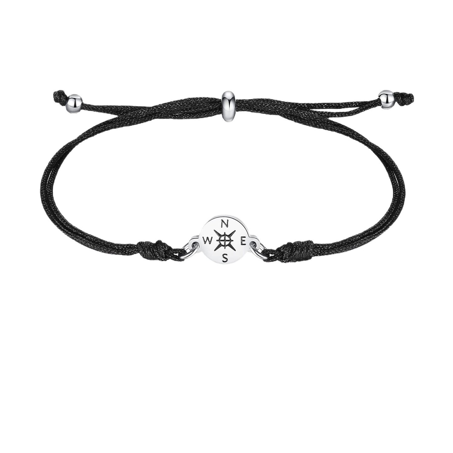 Minimalist Natural Braided Charm Bar Bracelet with Compass Pendant and Blessing Card