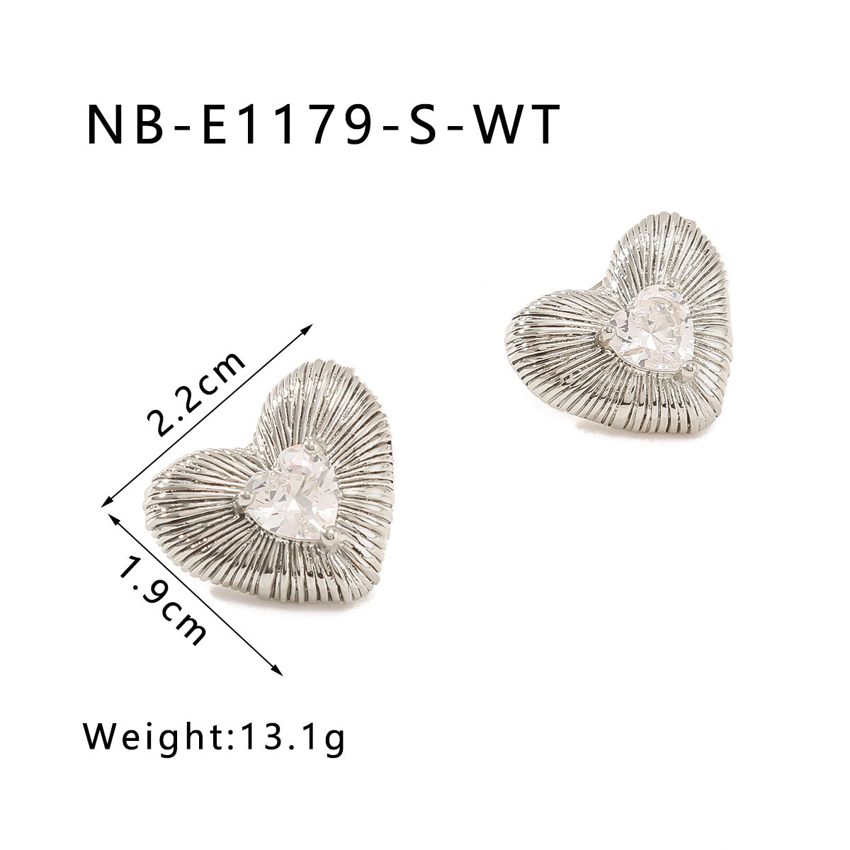 Minimalist Heart-Shaped Stainless Steel Stud Earrings with Rhinestone Inlay and 18K Gold Plating for Women