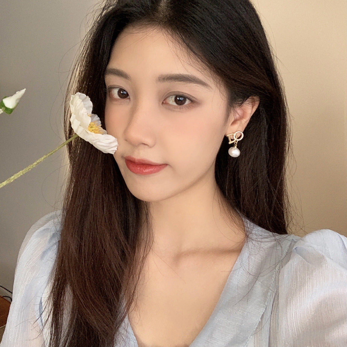 Minimalist Geometric Pearl Stud Earrings for Women with Gold-Plated Copper Base Springtime Elegant Ear Jewelry