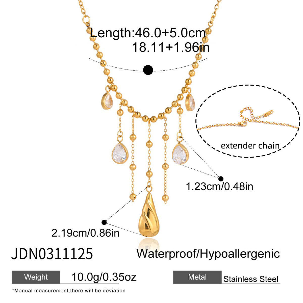 Collana Pendente a Nappa Fashion-Forward in Acciaio al Titanio con Intarsio di Zirconi su Catena in Acciaio Inossidabile da Donna