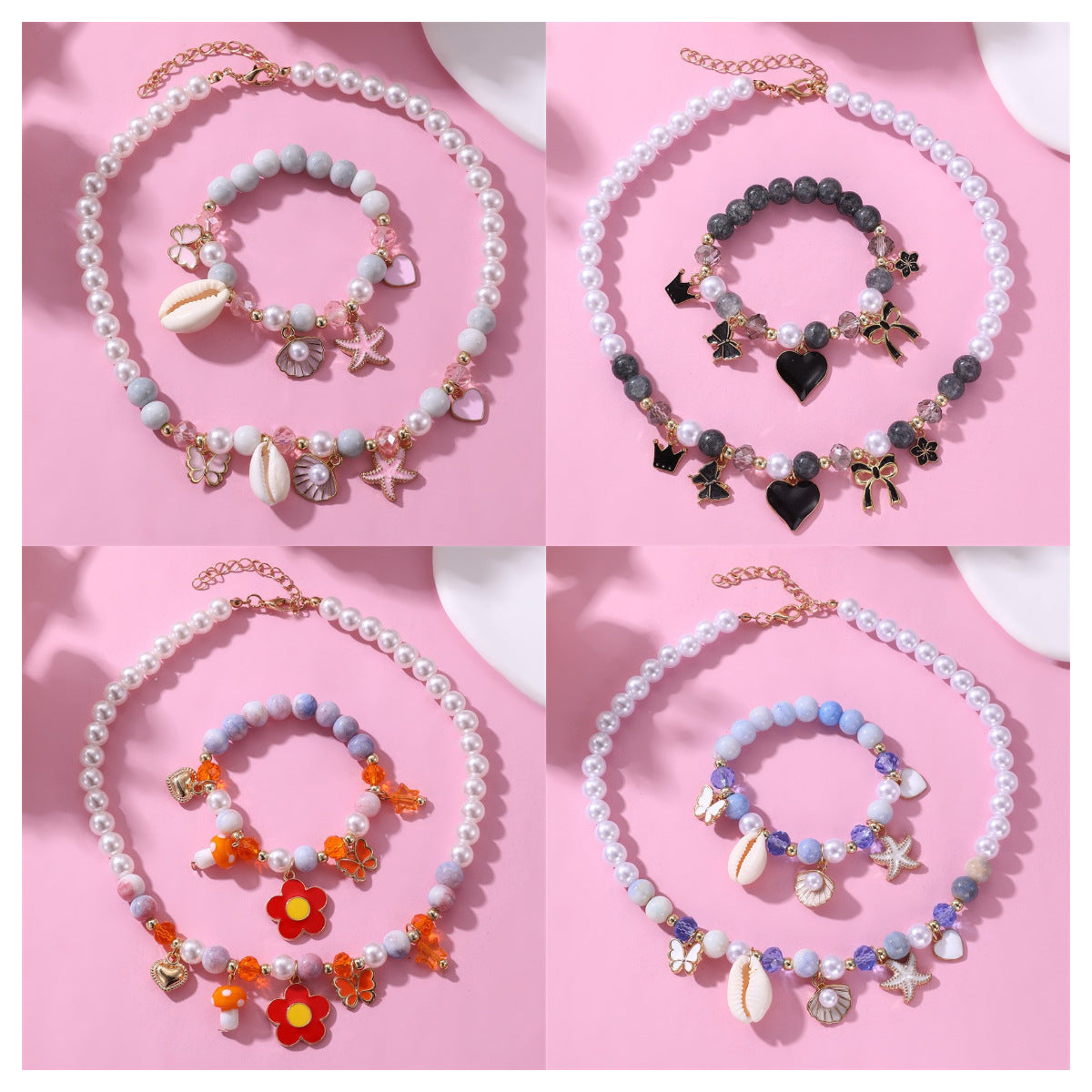 Collana a fiocco minimalista in resina per ragazze con perle e stelle marine, gioielli per bambini in stile vacanza al mare