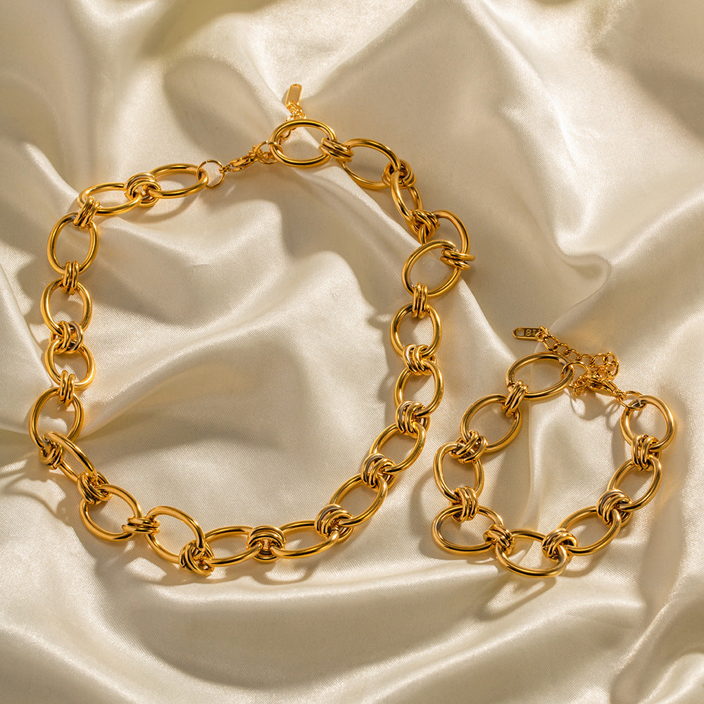 Trendy Geometric Circle 18K Gold Plated Stainless Steel Chunky Chain Bracelet for Women