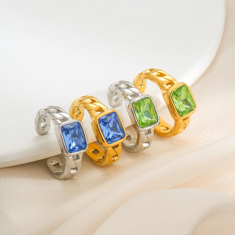 Anello regolabile da donna in acciaio al titanio con zuccherino blu verde aperto, forma geometrica, stile naturale, gioielli minimalisti