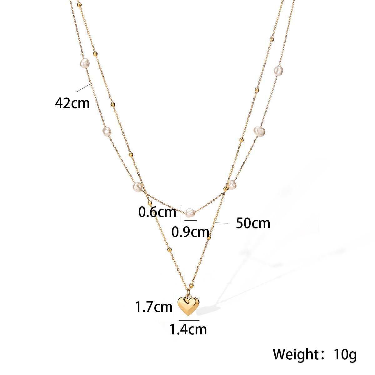 Collana con ciondolo a cuore minimalista in acciaio inossidabile con accenti di perle da donna, catena a doppio strato alla clavicola