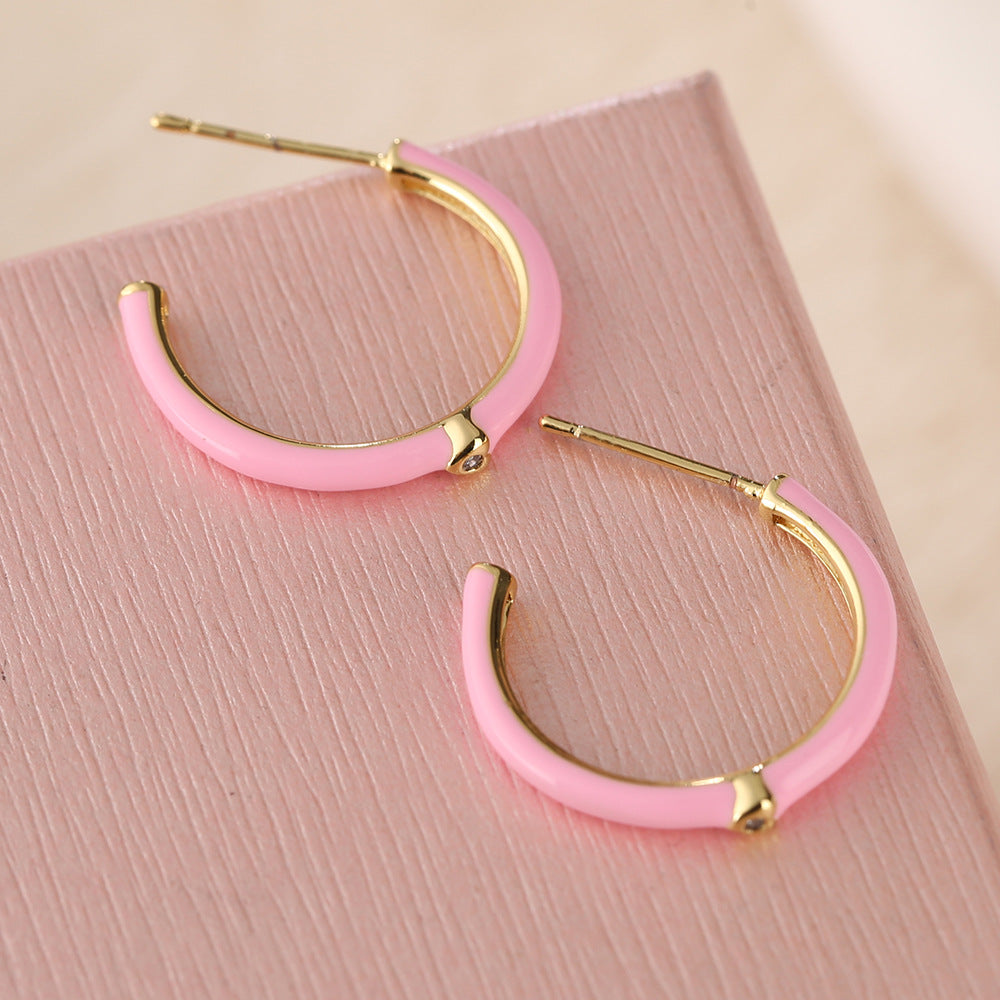 Minimalist Geometric C-Shaped Earrings for Women in Copper with Micro-Pave Finish