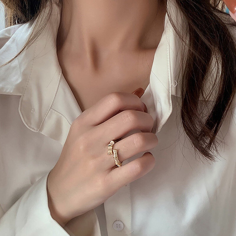 Original Design Geometric Cat's Eye Stone Open Ring for Women in Copper with Plating Finish
