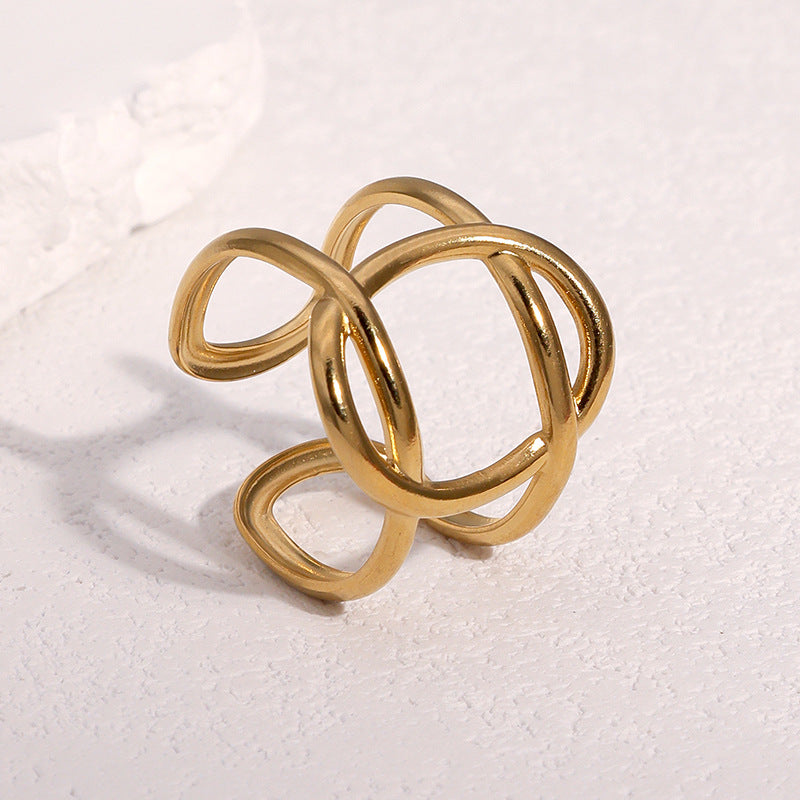 Minimalist Vintage 18K Gold Plated Geometric Open Ring Stainless Steel Jewelry for Women
