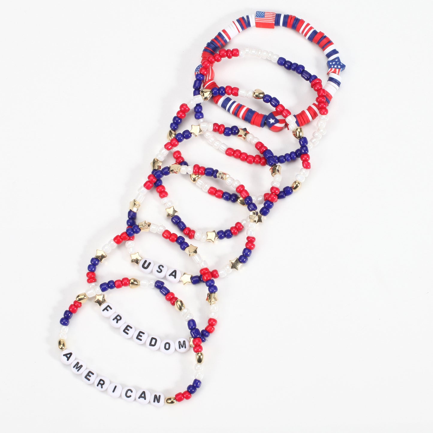 Pulsera de cuentas de resina geométrica unisex con temática del Día de la Independencia de EE. UU.
