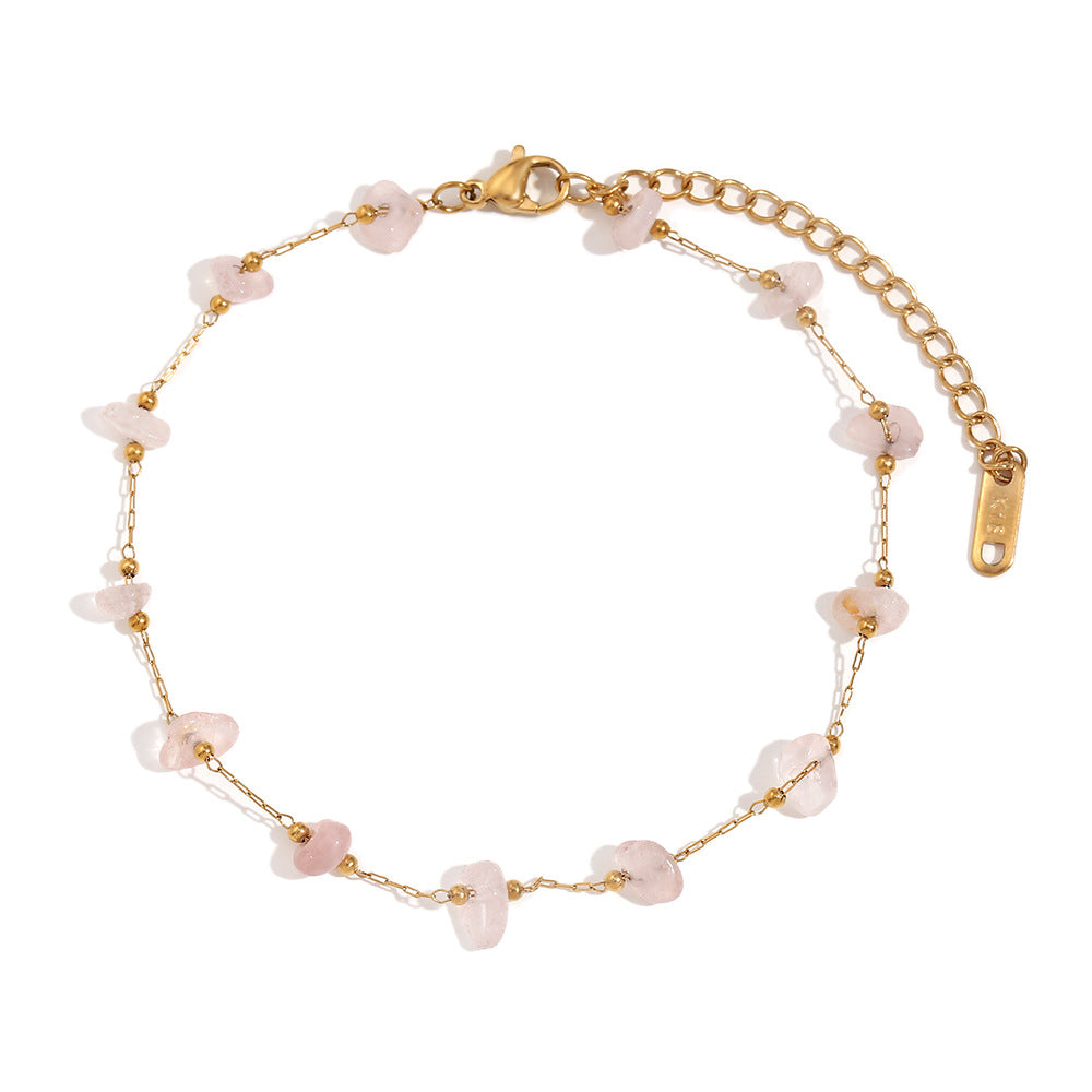 Cavigliera Minimalista Geometrica in Acciaio Inossidabile Placcata Oro 18K con Dettagli in Perle Naturali