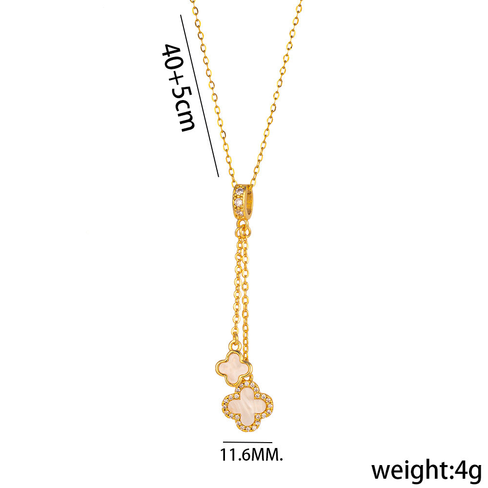 Minimalist Geometric Four-Leaf Clover Pendant Necklace for Women in Titanium Steel with Electroplated Finish