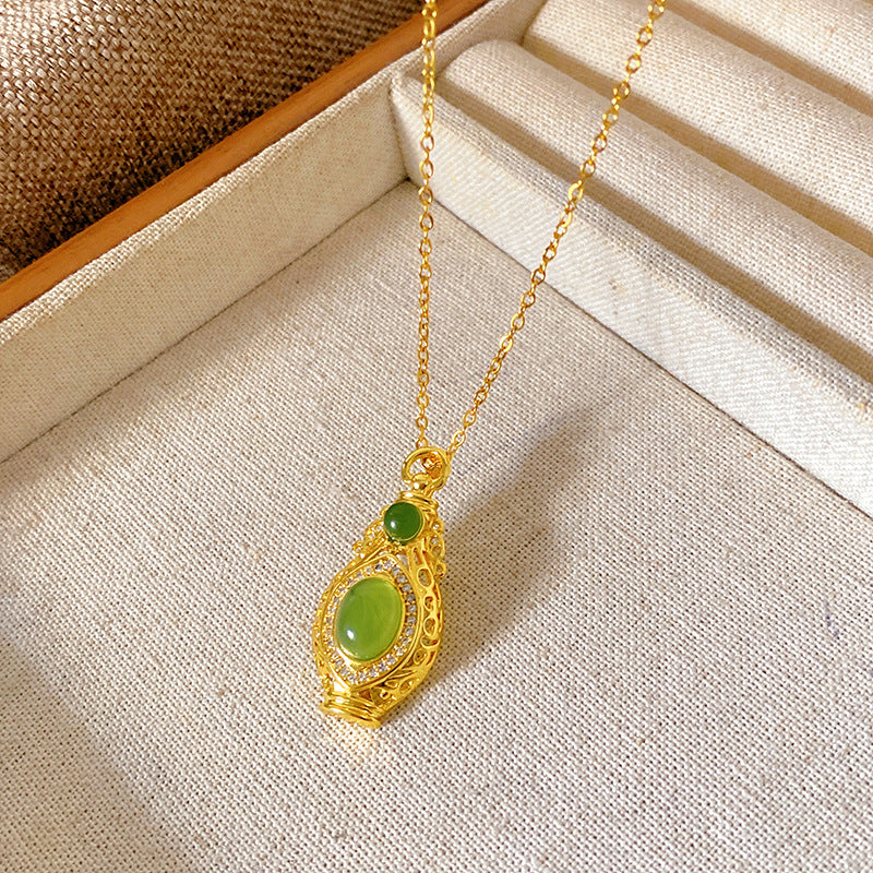 Sweet Minimalist Brass Gourd Pendant with Cubic Zirconia Inlay on Titanium Steel Cable Chain Necklace for Women