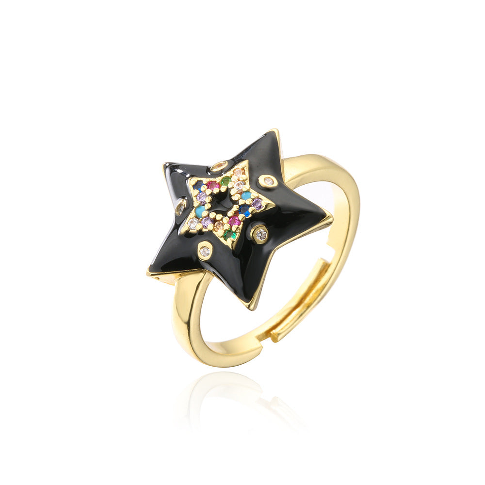 Fashion 18K Gold Plated Brass Drip Oil Cubic Zirconia Star Ring for Women