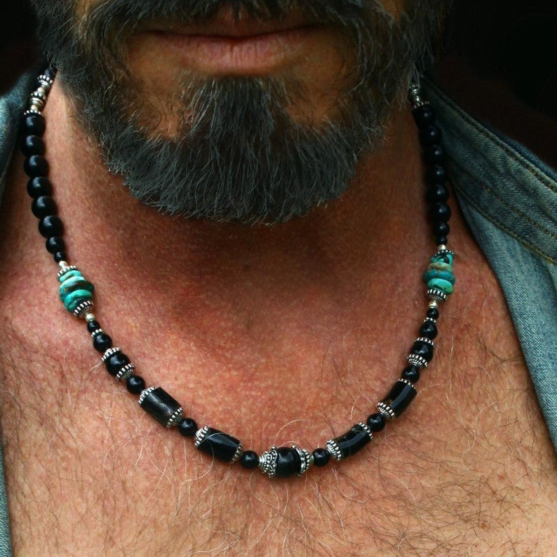 Punk Hip-hop Handmade Geometric Round Turquoise Stone Necklace for Unisex