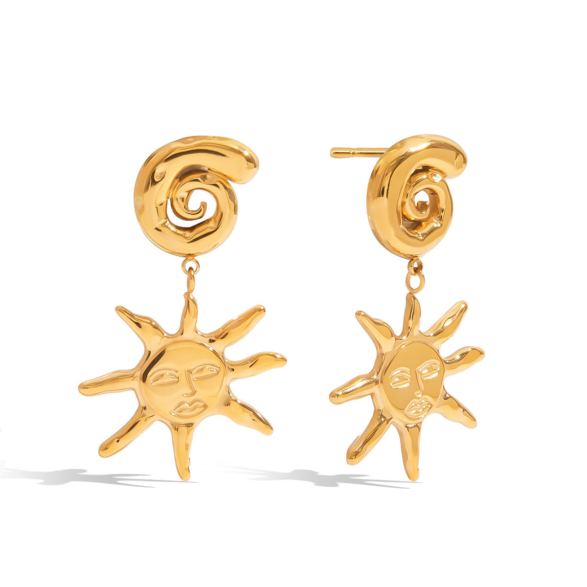 Minimalist Geometric Sun Stainless Steel Plated Earrings for Women