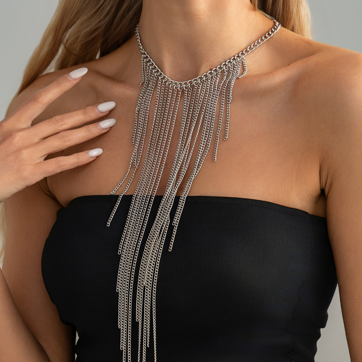 Luxury Geometric Iron Plated Layered Fringe Necklace for Women