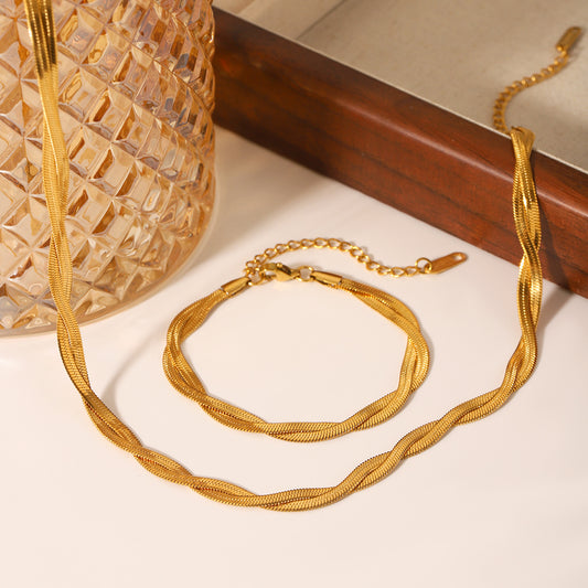 Collar de cadena de serpiente doble con diseño geométrico y moderno, chapado en oro de 18 quilates, de acero inoxidable, estilo cuchilla, para mujer