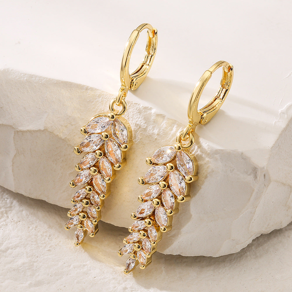 Minimalist Geometric Leaf-Shaped Copper Earrings with 18K Gold Plating for Women