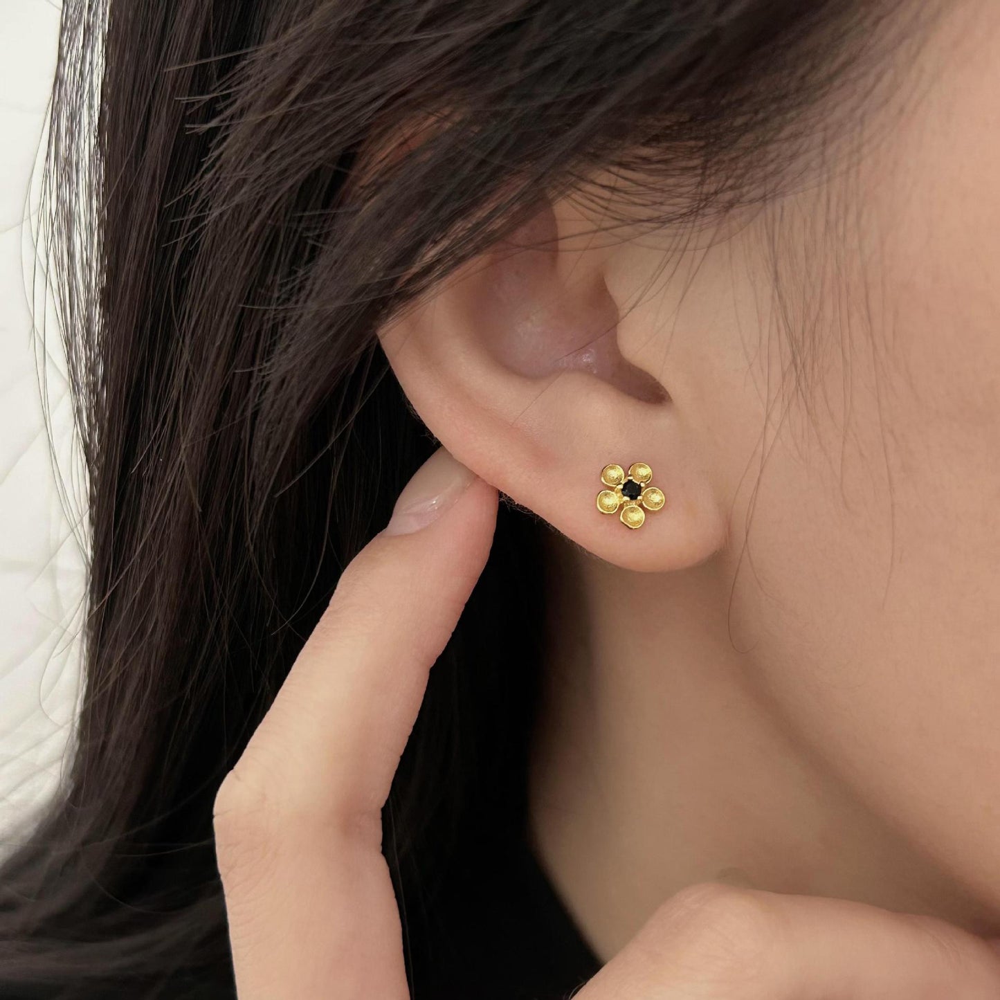 Minimalist Silver Flower Stud Earrings in 925 Sterling Silver with Plated Finish for Women