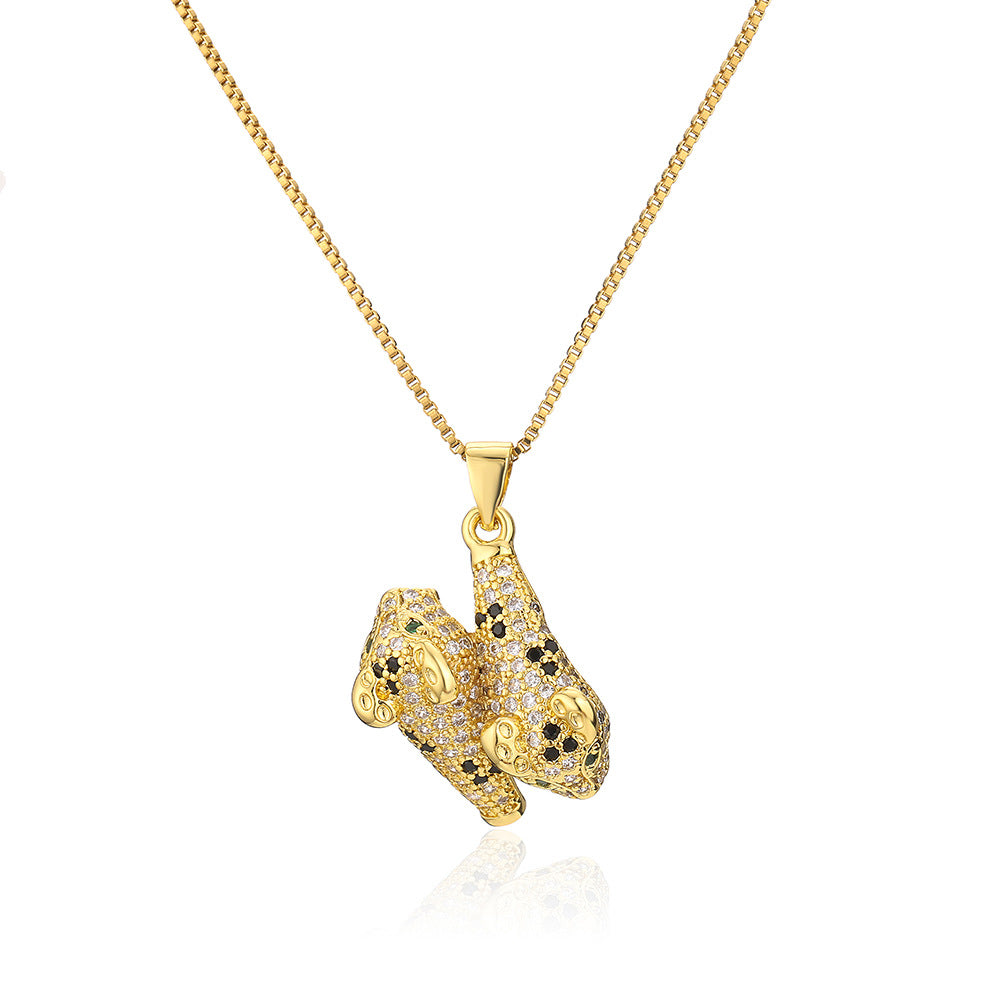 Punk Style Animal Pendant Necklace for Women with Copper Base and 18K Gold Plating, Geometric Design Locket Chain