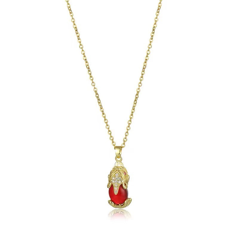 Chinese Style Pixiu Pendant Necklace for Women and Men in Titanium Steel with Gold Plating, Minimalist Lockbone Chain Design