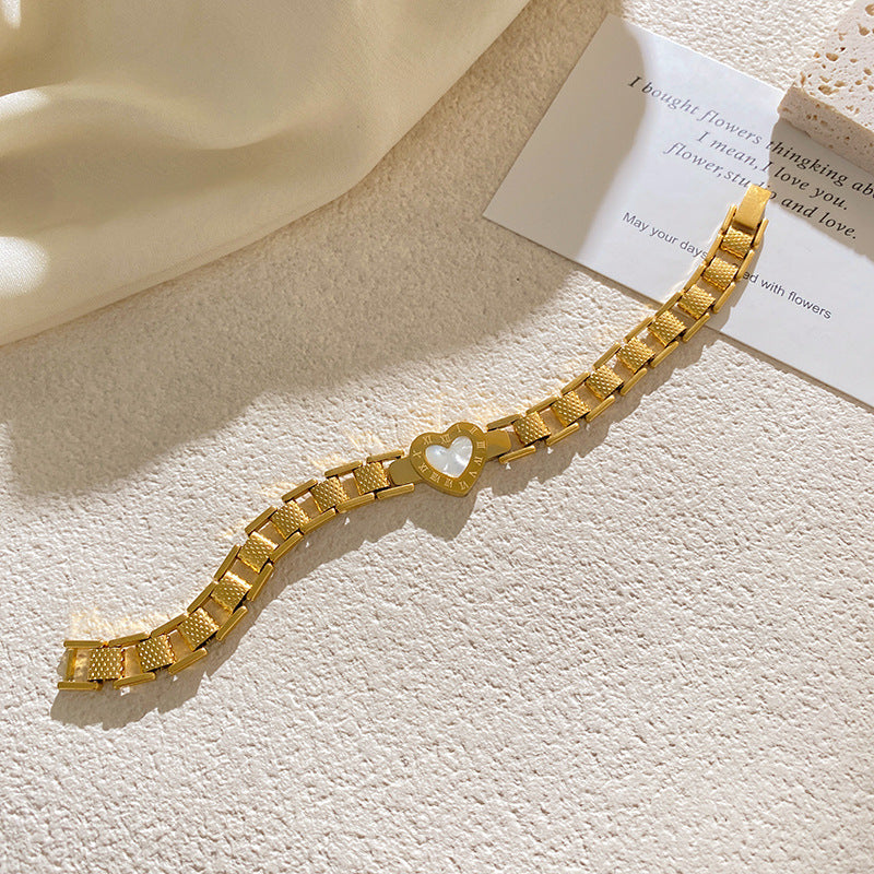 Gold Plated Titanium Steel Round Shell Cat's Eye Bracelet
