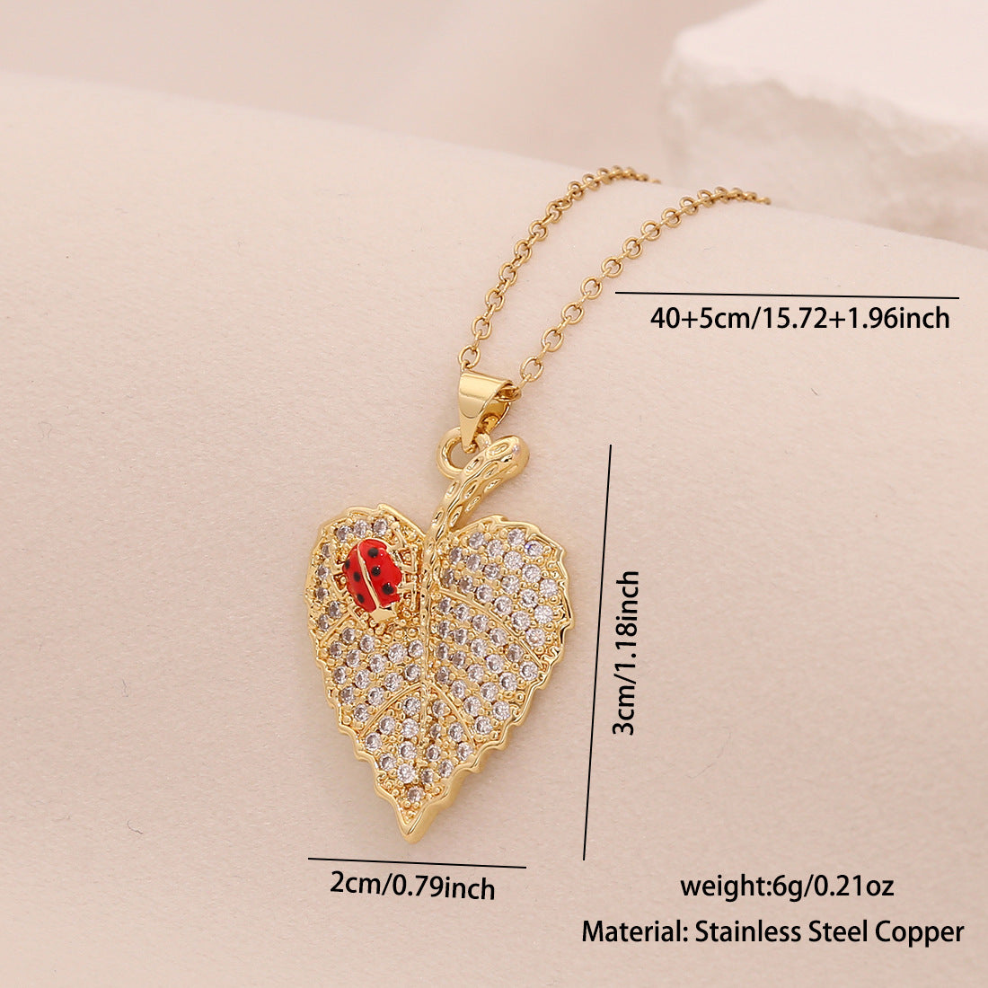 Cute Ladybug Pendant Necklace in Copper with Micro-Paved Zirconia, Enamel Finish, O-Chain, Animal-Themed Jewelry for Women