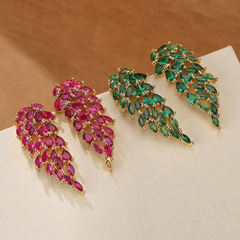 Geometric Wing-Shaped Copper Earrings with Micro-Pavé Zirconia for Women