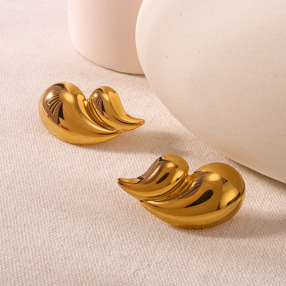 Ins Style Asymmetrical Heart-Shaped Geometric Stainless Steel Earrings with 18K Gold Plating for Women