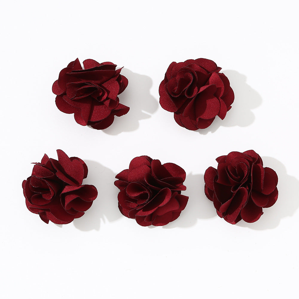 Set di Fermagli per Capelli Floreali Carini per Bambini, Mollette Artigianali in Tessuto con Rose dai Bordi Bruciati in Rosso, Nero e Bianco