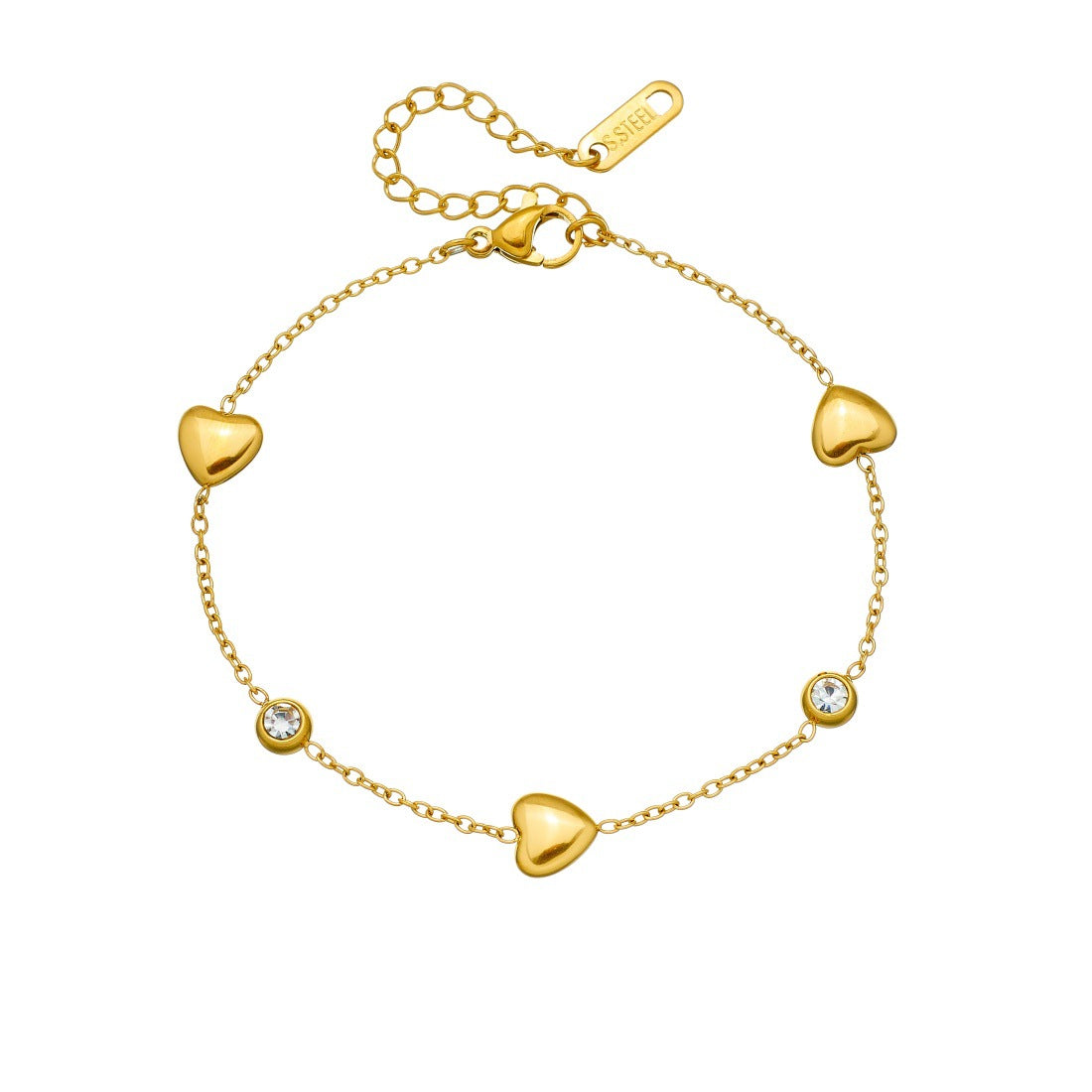 Minimalist Gold Plated Stainless Steel Heart Rhinestone Bracelet for Women