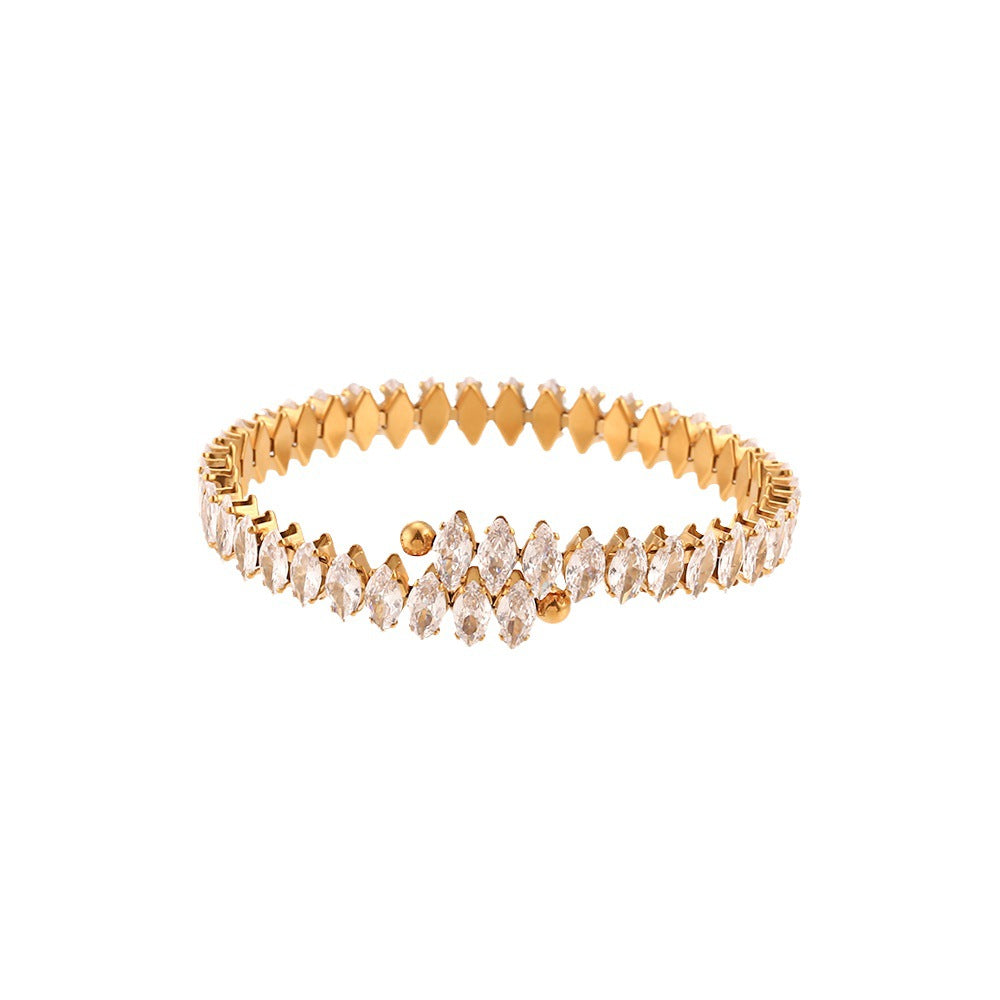 Bracciale minimalist geometrico ovale in acciaio inossidabile placcato con zirconia baguette da donna