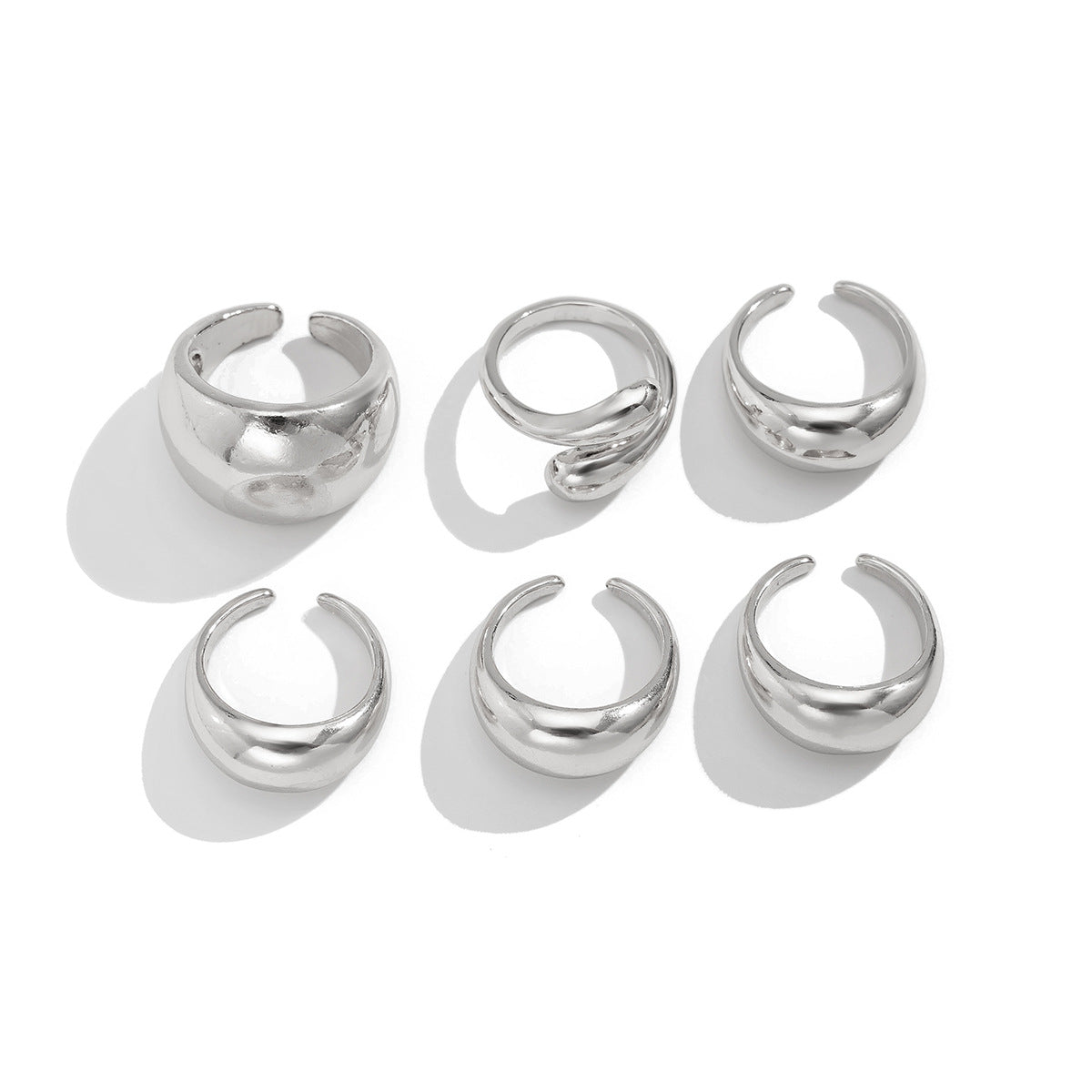 Hip-hop Geometric Plated Zinc Alloy Irregular Double-layer Ring Set for Women
