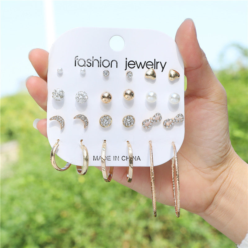 Elegant Geometric Heart Butterfly Pearl Hoop Earrings Set Alloy Plated Stainless Steel Post for Women