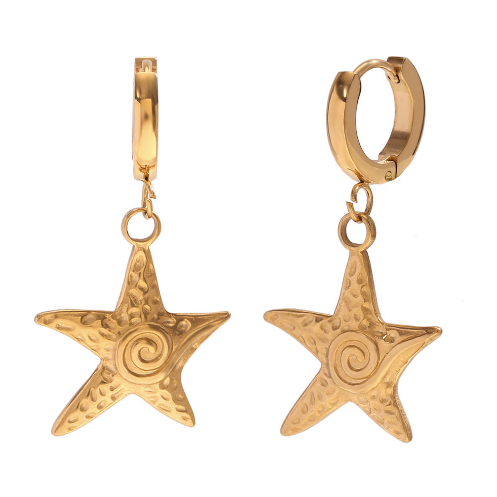 Pendientes Minimalistas de Tortuga, Caballito de Mar y Delfín de Moda en Acero Inoxidable con Baño de Oro de 18K para Mujer