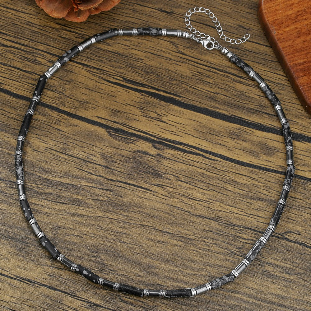 Bohemian Hip-hop Geometric Wood Bead Coconut Shell Stainless Steel Necklace for Men and Women
