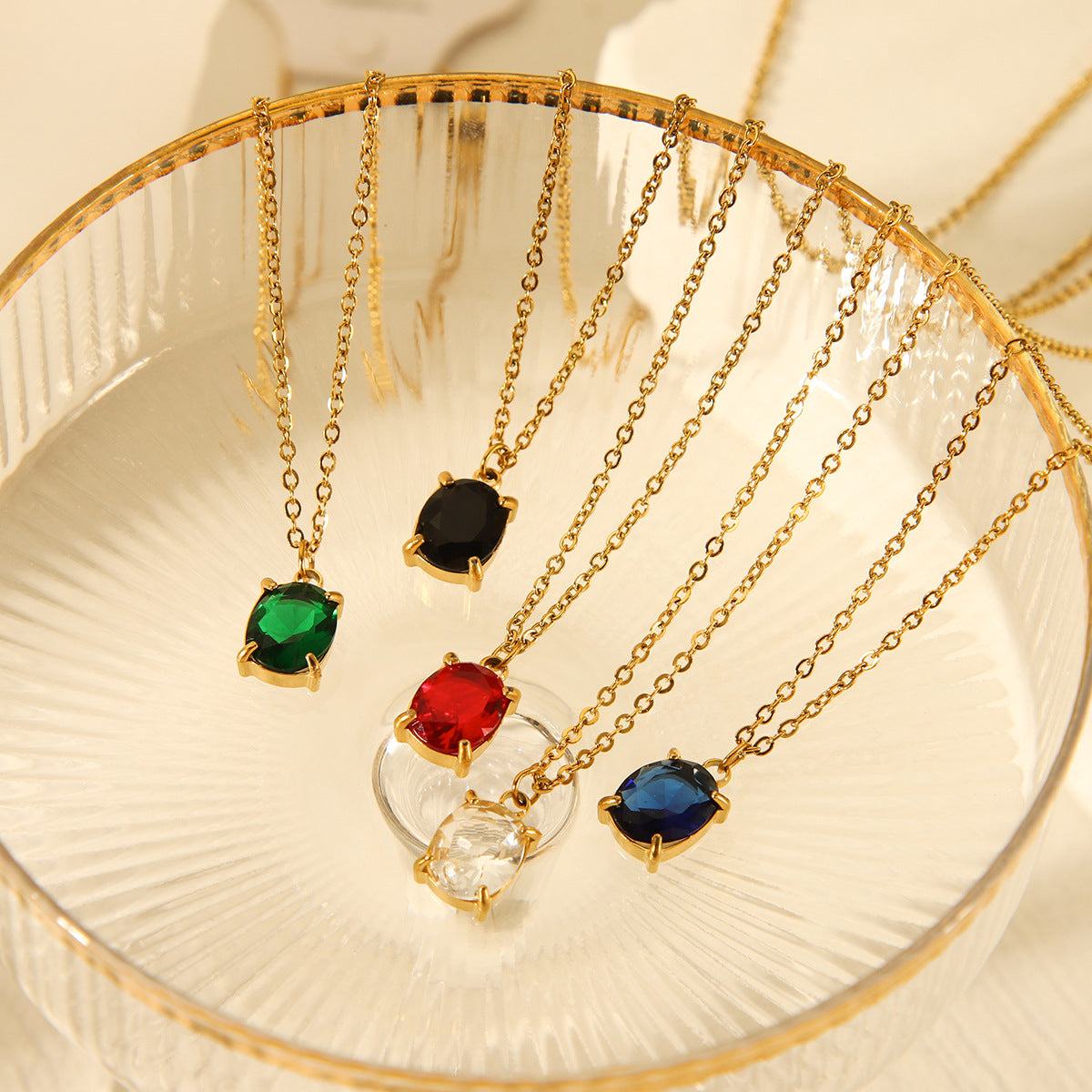 Minimalist Geometric Stainless Steel Necklace for Women with Zircon Inlay, Hypoallergenic and Fade-Resistant Pendant Jewelry
