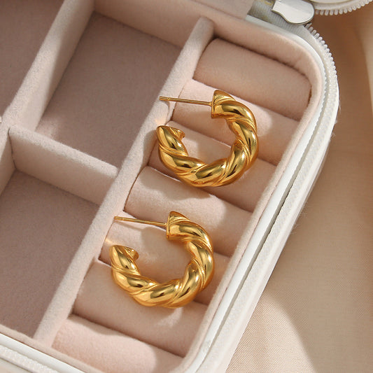 Pendientes de aro minimalistas y modernos de acero inoxidable geométricos con baño de oro de 18 quilates para mujer