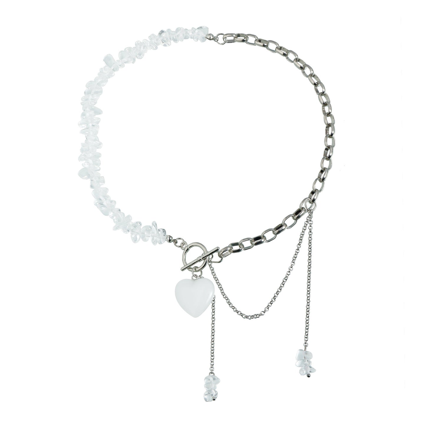Casual Heart Geometric Alloy Plated Necklace with Irregular Transparent Stone Beads and OT Bar Clasp for Women