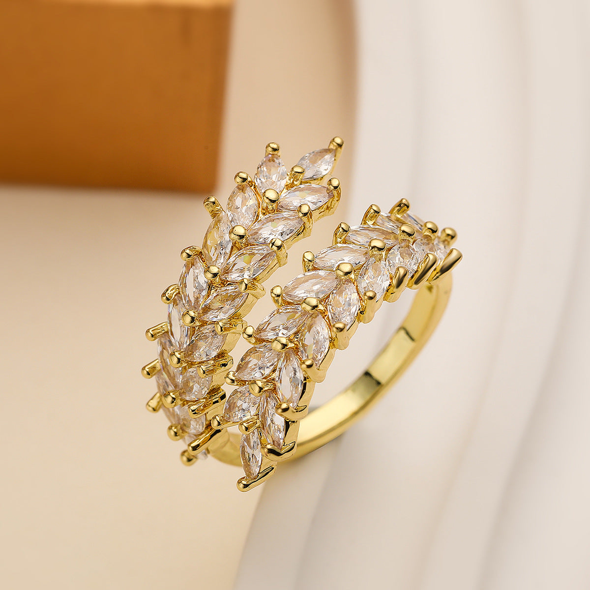 Minimalist Geometric Irregular Open Ring for Women in Copper with 18K Gold Plating and Zircon Inlay