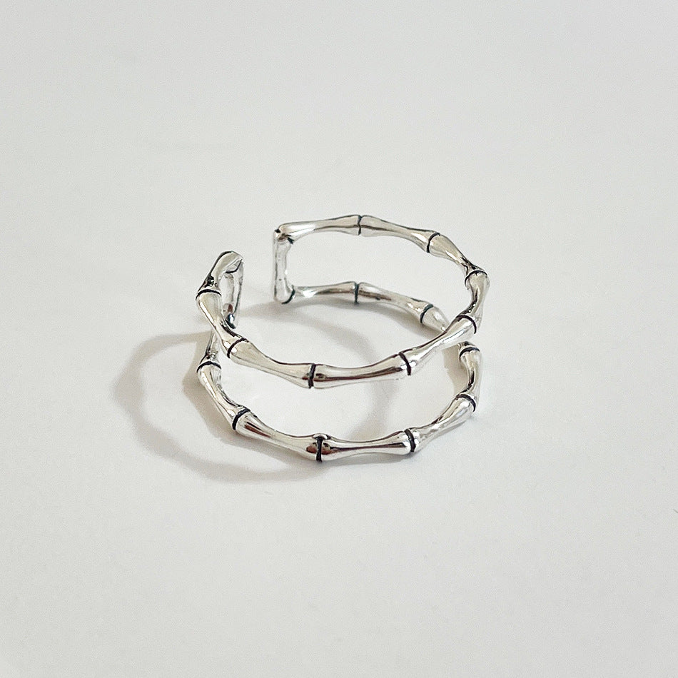Anillo de Bambú de Plata de Ley 925 Vintage para Mujer